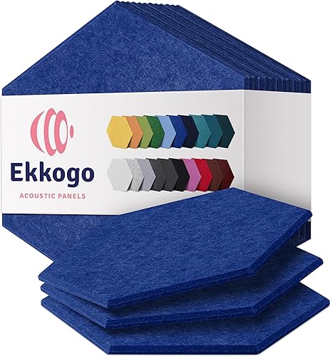 Paneles insonorizantes de alta densidad para pared, forma hexagonal, paquete de 12 unidades de 12" x 10.4" x 0.4", color azul almirante