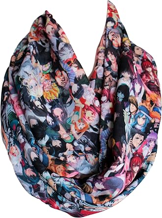 Etwoa Cartoon Infinity scarf, Anime Print Scarf, Colorful Funny Geek scarf