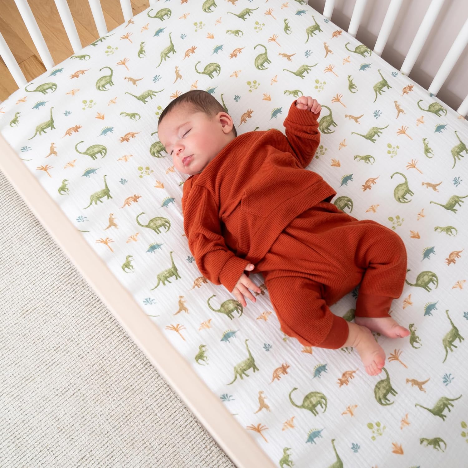 aden + anais Essentials Classic Crib Sheet, 100% Cotton Muslin, Super Soft & Breathable, Tailored Snug Fit, Dino Jungle