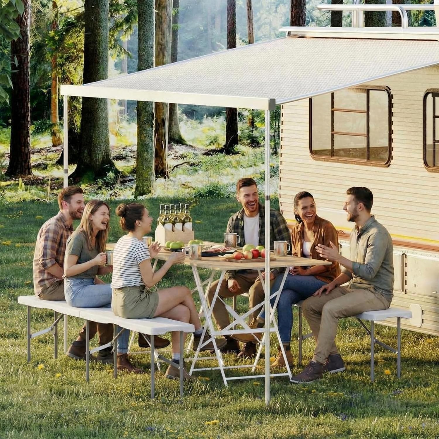 GarveeLife Portable Folding Bench 6 Foot 2 Pack, Plastic Foldable Bench HDPE BenchTop with Carrying Handle for Outdoor Picnic Camping Party Sports Activities - White