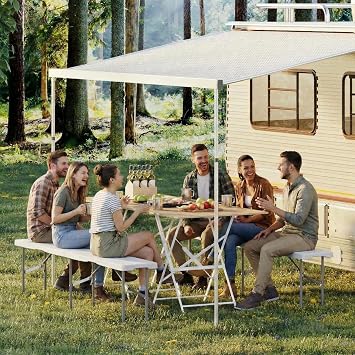 Garvee 6FT Folding Bench 2 Pack, Plastic Portable Folding Bench Seat with Carry Handle & Lock for in/Outdoor Activities, Picnic, Soccer, Caming Dining Seat, White