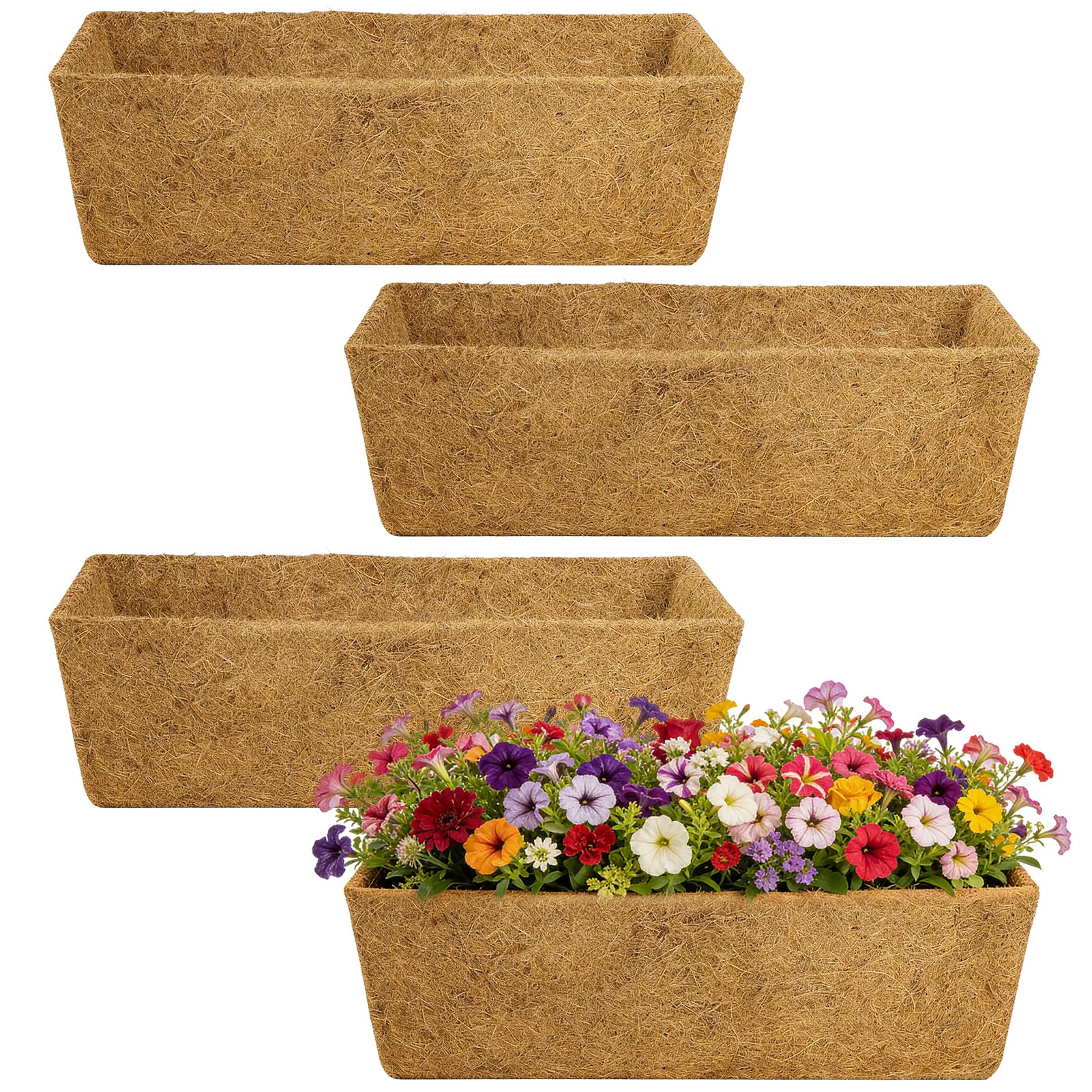 ANPHSIN 24in Tapered Coco Liners for Window Planter Box, 4Pcs, 100% Natural