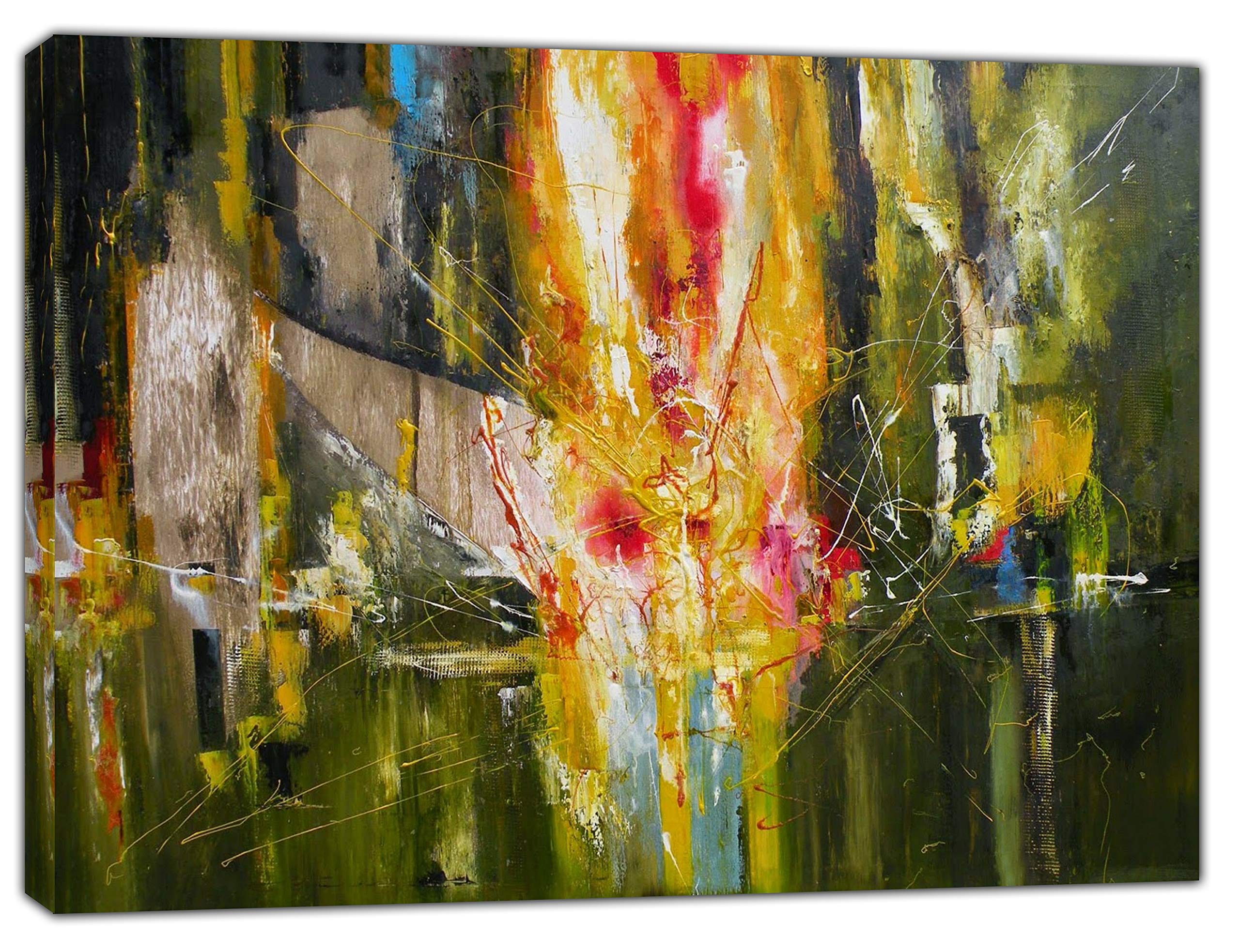 Zielone odcienie abstrakcyjna farba olejna obraz reprodukcja obrazu wydruk na oprawionym płótnie sztuka ścienna dekoracja domu 76 x 60 cm (76 x 60 cm) - głębokość 18 mm