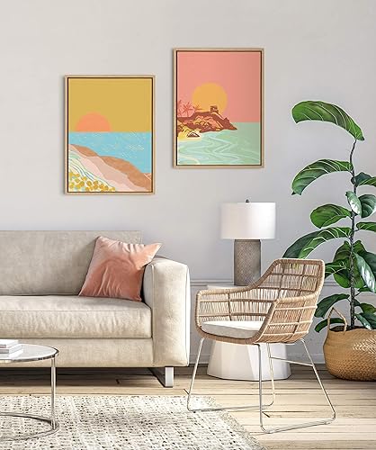 Miniatura 2 de Kate and Laurel Kasey Free - Lienzo enmarcado para pared, 18 x 24 pulgadas, arte costero escénico para pared de Sylvie Golden Hour