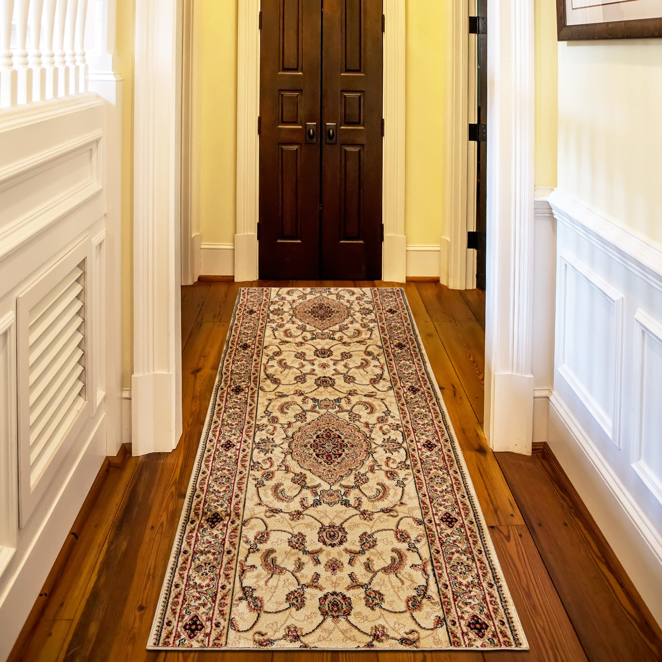 Mazovia Alfombra de Pasillo Larga - Design Oriental Pelo Corto - Alfombras de Pasillo por Metros - Alfombras para Pasillos Largos - Moqueta por Metros - Beige - 70x225 cm