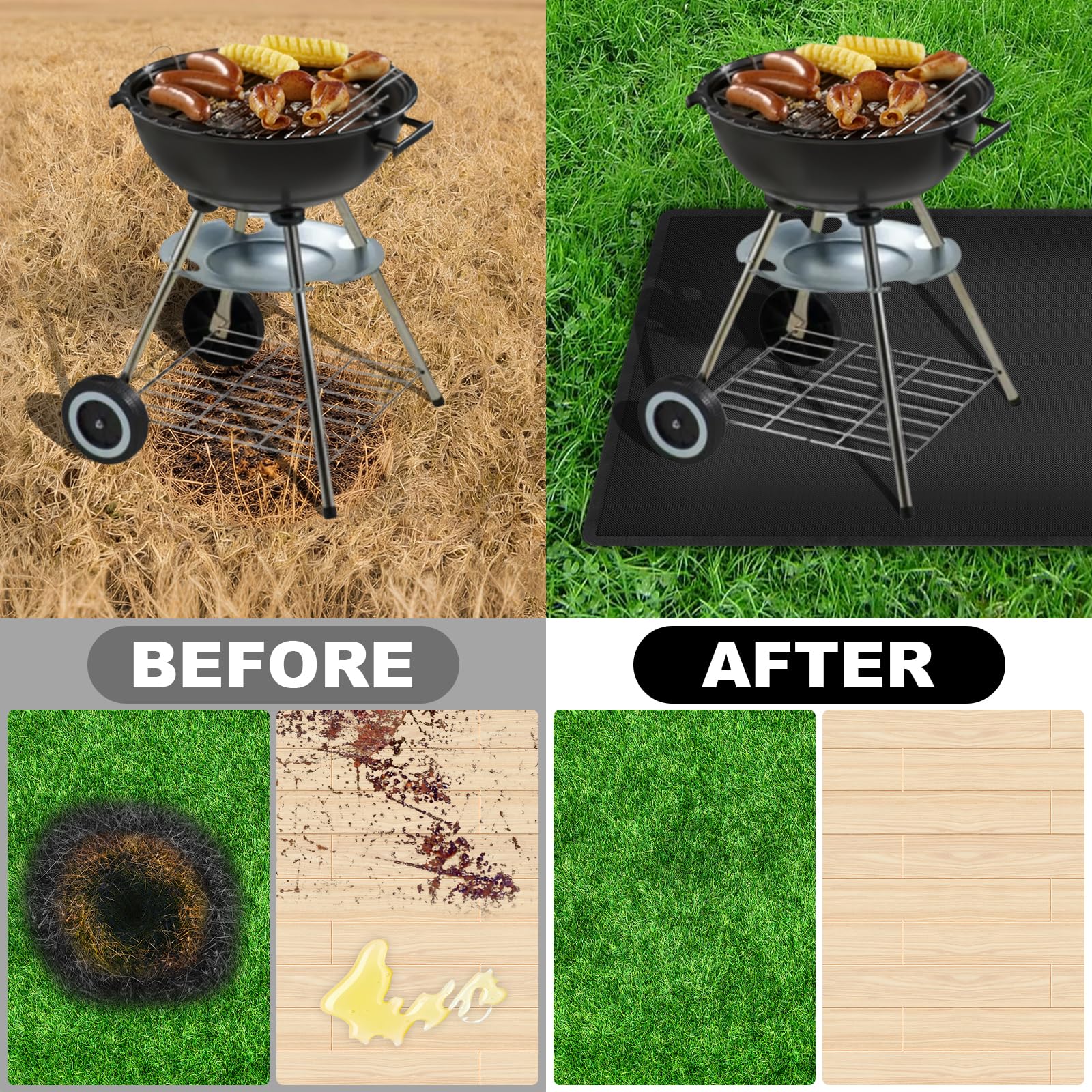 Tapis Barbecue Sol Exterieur, 150x100 cm Tapis de Barbecue, Tapis BBQ Exterieur, Imperméable, Résistant à l'huile, Double Face Ignifuge, pour Barbecues, Poêles, Sols, Pelouses