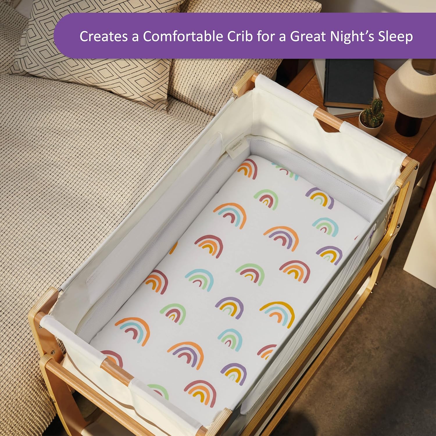 Baby Crib Fitted Sheets, Super Soft Cotton with Fun Designs for Boys and Girls, Light and Breathable, Long Lasting, Machine Washable (Pack of 2) (Rainbow)