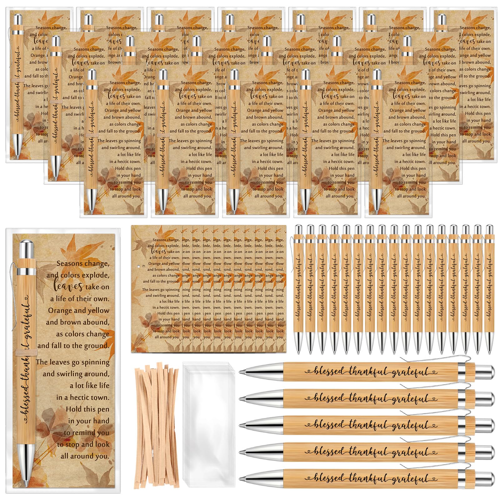 Epakh 50 Sets Thanksgiving Gifts Bulk, Fall Pens with Greeting Cards, Fall Party Favors for Adults, Friendsgiving Party Favors, Thanksgiving Gifts for