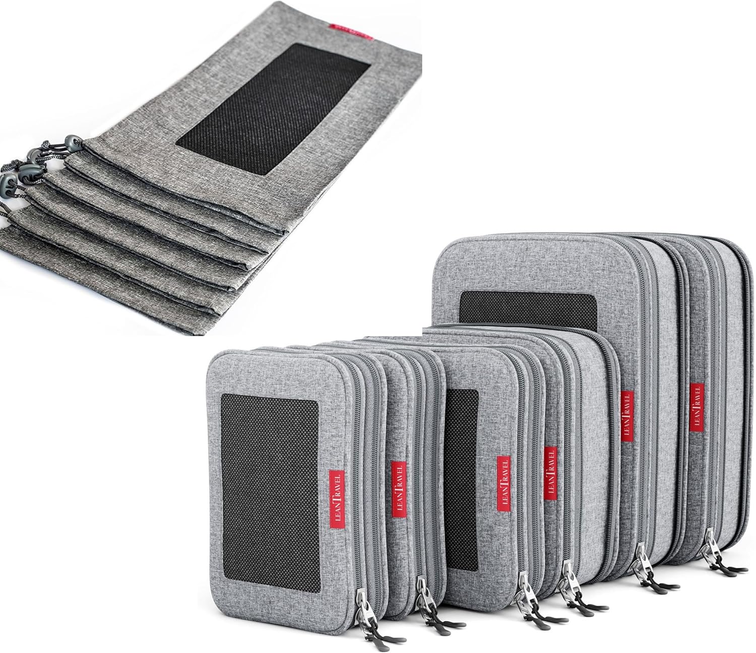 LeanTravel Bundle Compression Packing Cubes Set of 6 + Shoe bags for Travel Set of 6