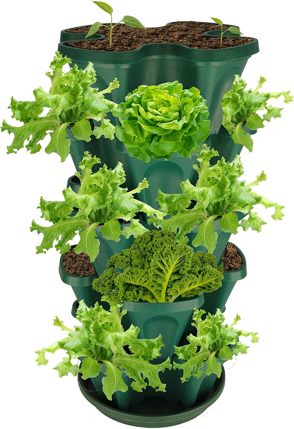 Mr. Stacky 5-Tier Strawberry and Herb Garden Planter - Stackable Gardening Pots with 10 Inch Saucer (Hunter Green)