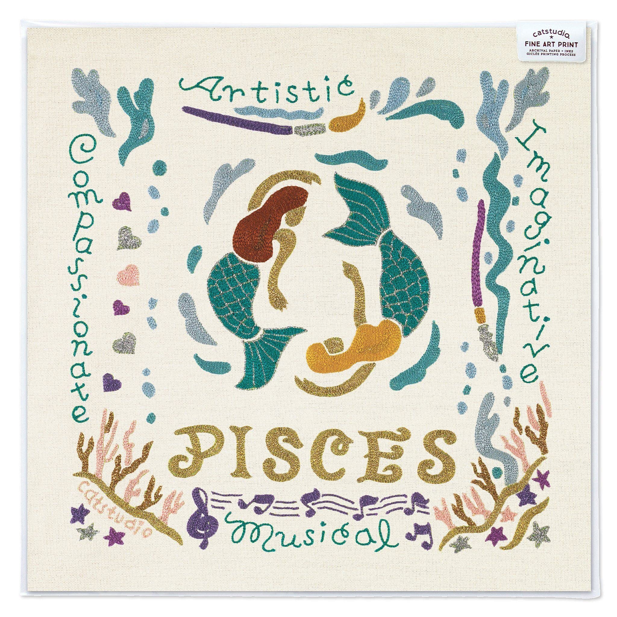 Catstudio Astrology Fine Art Print, Pisces Wall Decor with Original Artwork, Zodiac Sign Art Decor Print, Pisces Gifts, February Birthday Gifts, March Birthday Gifts, 8x8 Inches Unframed Print