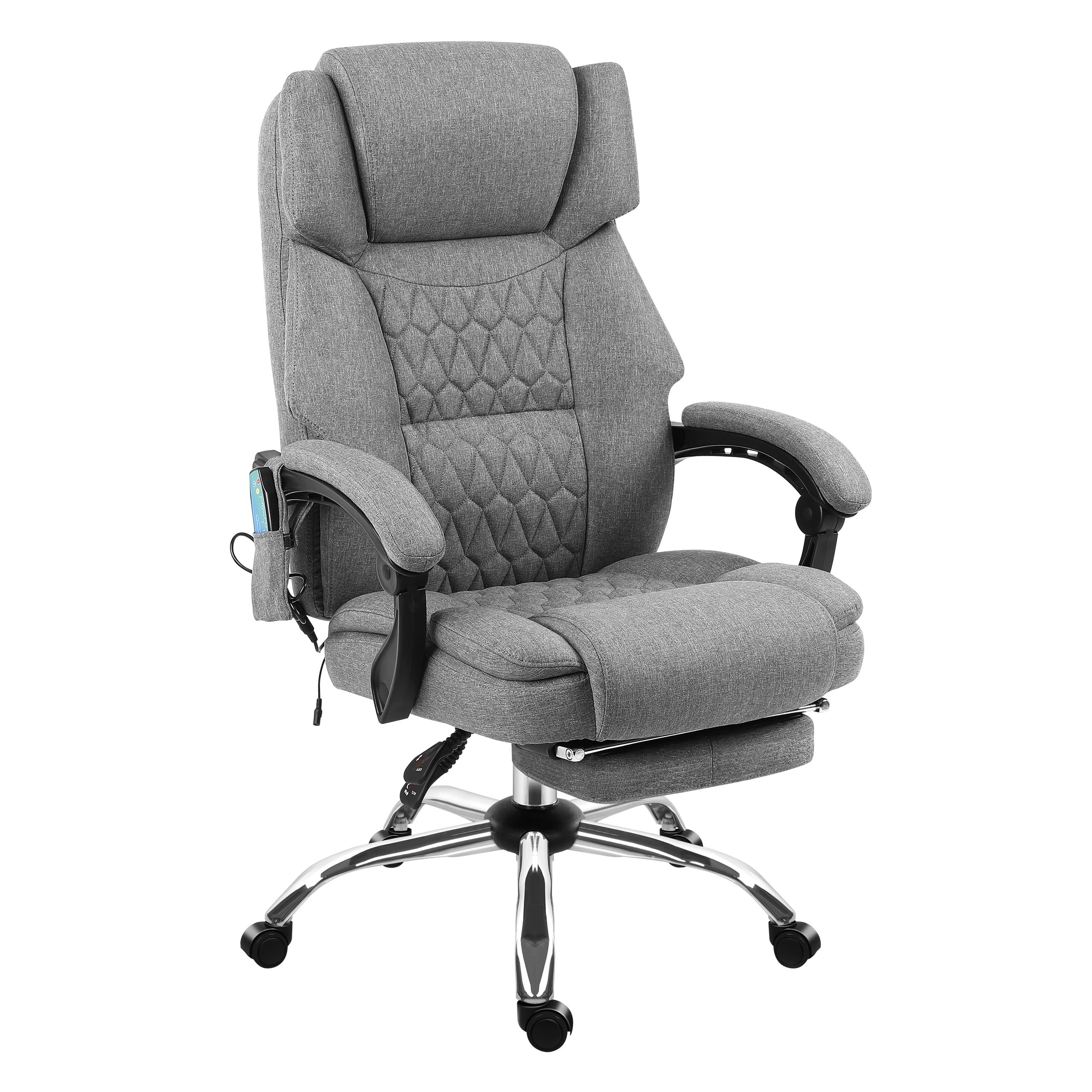 MARK ADLER Boss 6.0 Ergonomischer Chefsessel mit Massagefunktion, Bürostuhl | Massagesessel - 4 Punkt Vibrations - Fußstütze - Wärmefunktion - Drehbar - Kopfunterstützung - Kunstleder - Grau