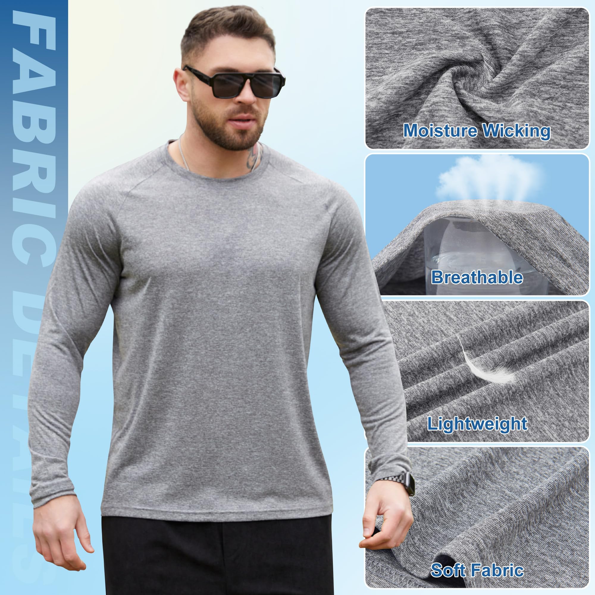 YIOOWVY T-Shirt a Maniche Lunghe da Uomo, Confezione da 3/5/7, Asciugatura Rapida, Protezione Solare UV UPF50+, Abbigliamento Sportivo/da Corsa, vestibilità Slim