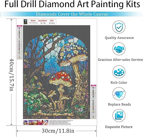 Miniatura 4 de GemZono Diamond Painting Kits for Adults&Kids DIY 5D Stained Glass Mushroom Art Diamond Art Paint with Round Diamond Dots Full Drill Gem Diamond Art