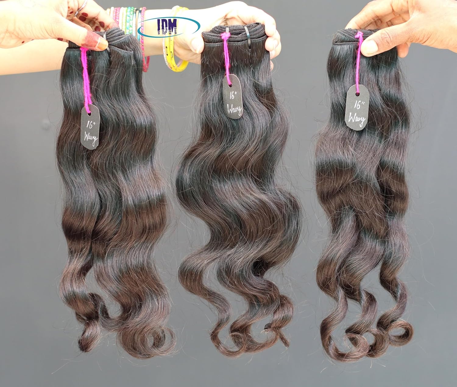 IDM 16" Wavy 3 bundles 100% Natural indian Virgin Raw Hair single donor double weft hair bundles