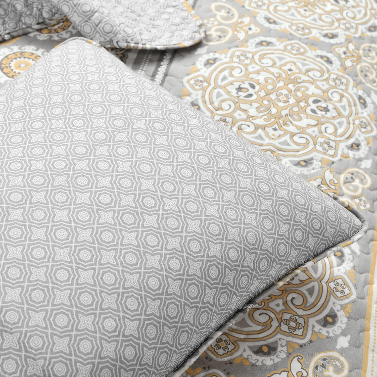 Lush Decor Nesco Stripe Quilt Queen Size 3 Piece Set Full/Queen Yellow & Gray - Striped Bedding Set Queen Quilt - Yellow Quilts - Boho Bedroom Decor