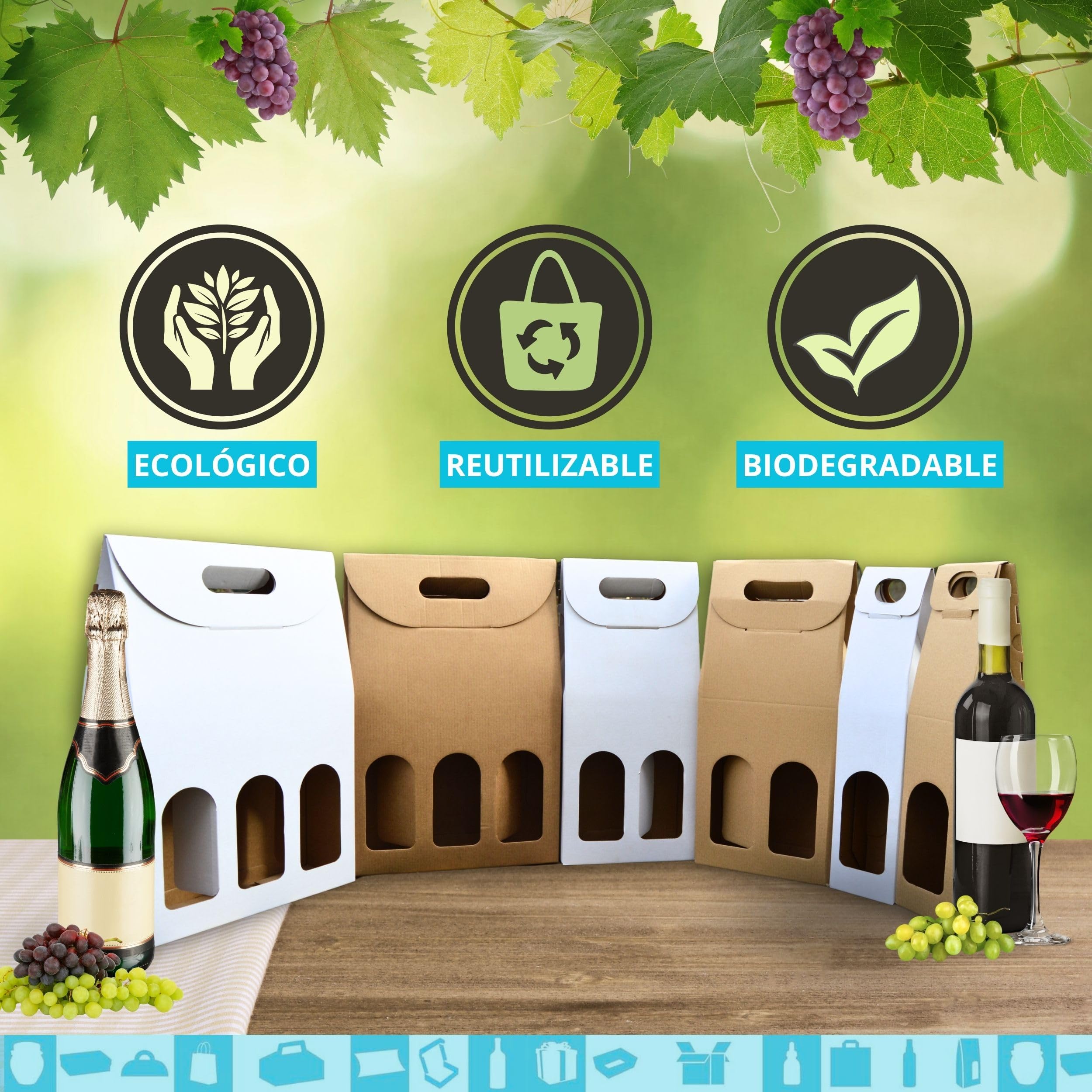 25 Cajas de Cartón Blanco Vacías para 3 Botellas de Vino 27x9x40cm | Estuches para Regalo y Embalaje de Vino | Maletas de Vino para Regalar: Pascua, Cumpleaños, Navidad