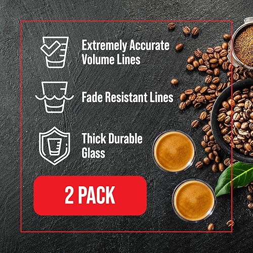 Miniatura 3 de IMPRESA Paquete de 2 vasos de chupito de espresso, vidrio rojo de 2 onzas, aptos para lavavajillas y vidrio grueso resistente al calor, taza