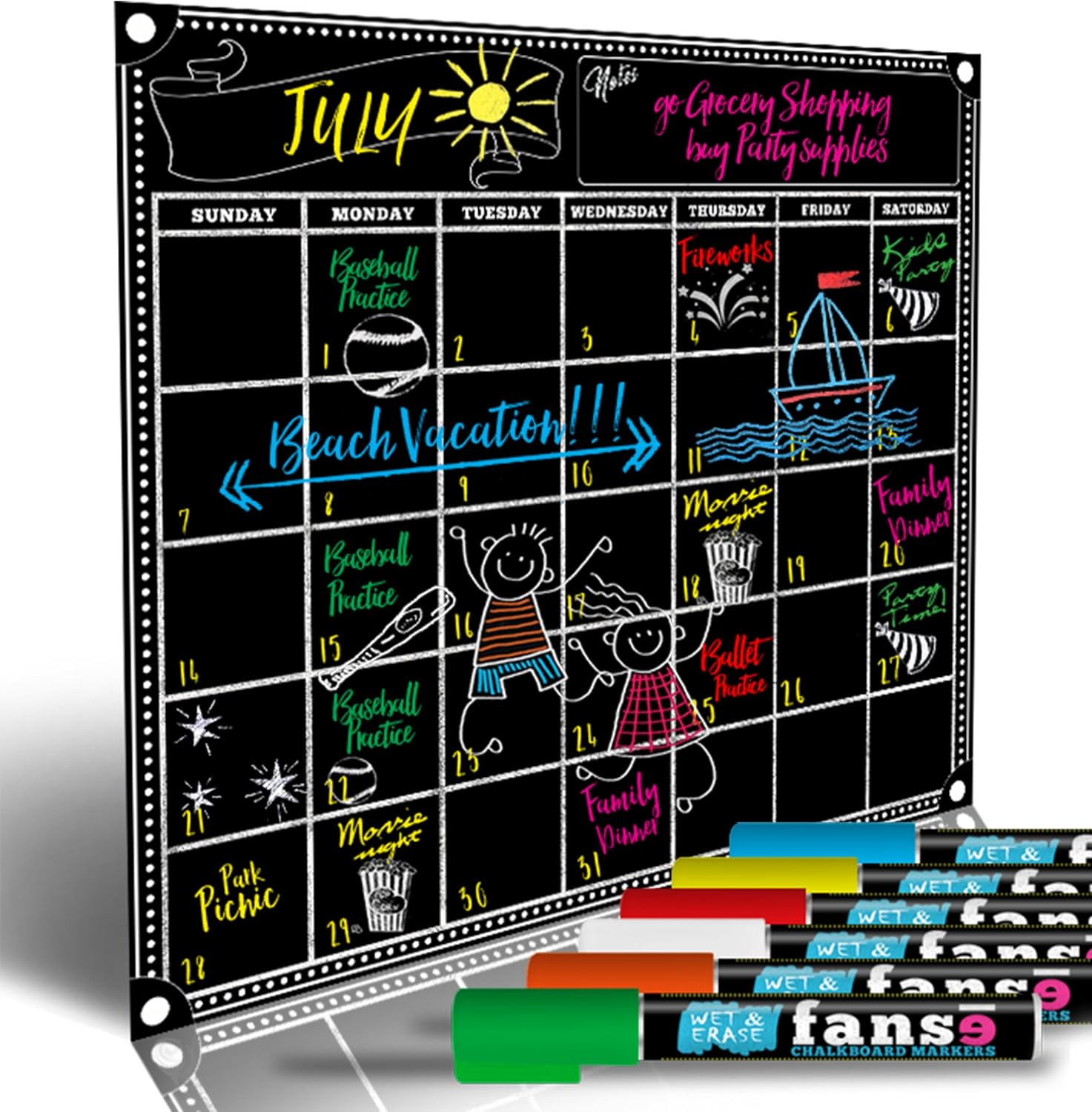18" x 14" Monthly Magnetic Calendar for Refrigerator with Marker Set, Magnetic Fridge Calendar and Black Board for Classroom, Dorm, Home, Kitchen, Organizer Agenda Memo