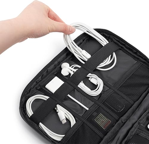Miniatura 4 de PAVILIA Estuche organizador electrónico suave de viaje, bolsa organizadora de cables de viaje, pequeña bolsa de almacenamiento de tecnología de Negro