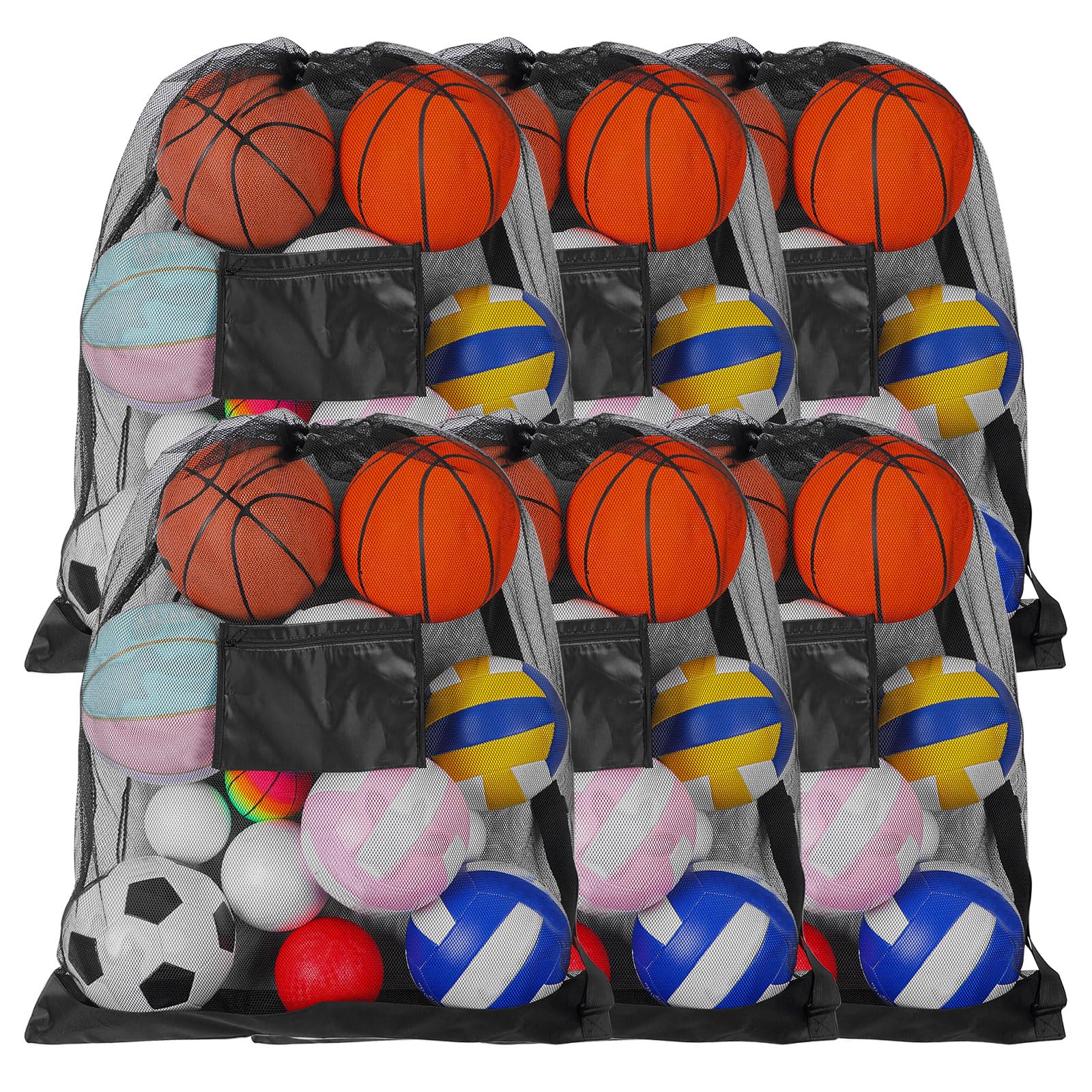 cobee Lot de 6 sacs de ballon de sport extra larges en maille avec poche et cordon de serrage et bandoulière réglable pour équipement de football, volley-ball, natation, 76,2 x 101,6 cm