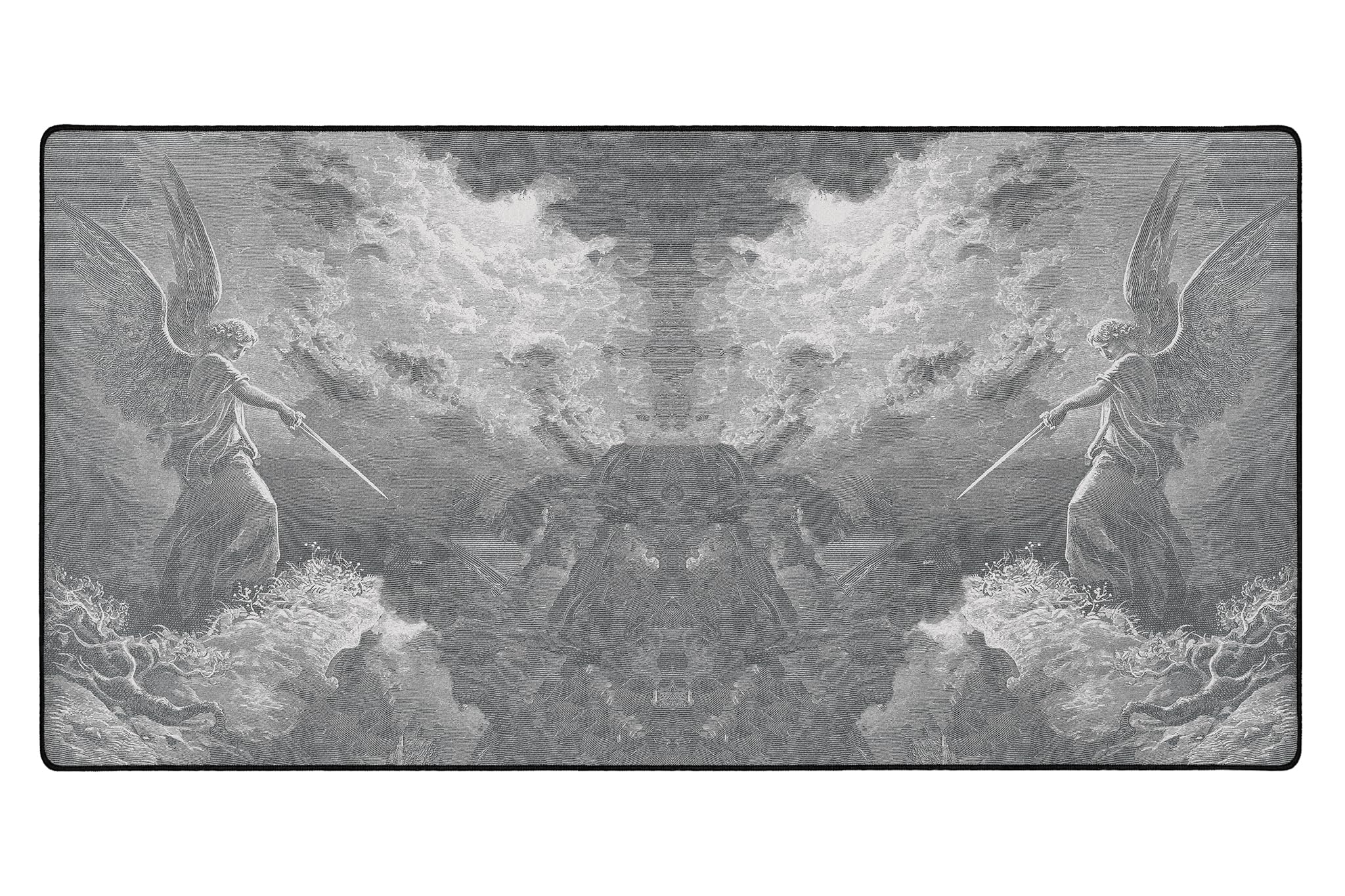 DURAGLYDEMPCO Angel Appears Grey & White Large Size Gaming WFH Mousepad Full Desk (Large (36" x 17")) (Original, Fabric (Large (36" x 17"))