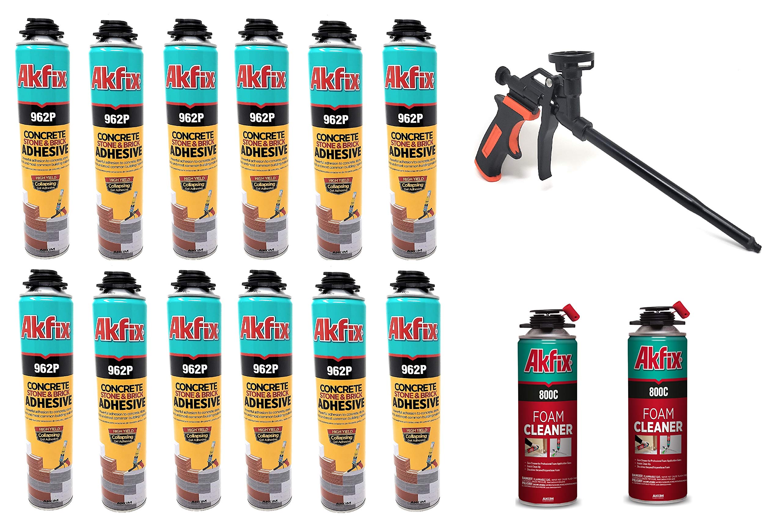 Akfix 962P Landscape Adhesive Kit Concrete, Stone, Brick, Drywall, 24 Oz 12 Pack