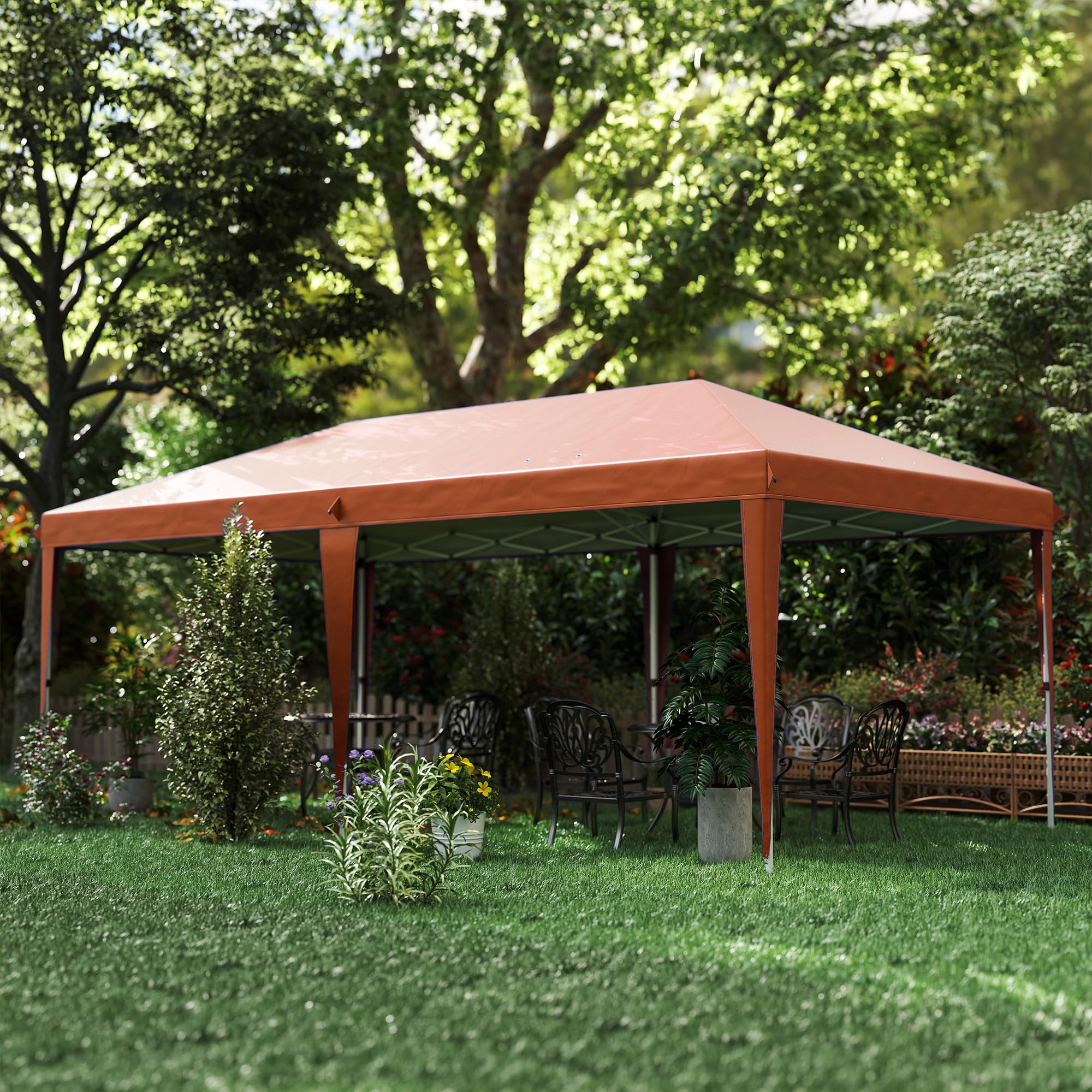 Outsunny Tonnelle Pliante 3x6m tonnelle de Jardin extérieur Barnum de Jardin Pop-up Pliant Sac Inclus Acier époxy Oxford Haute densité Marron