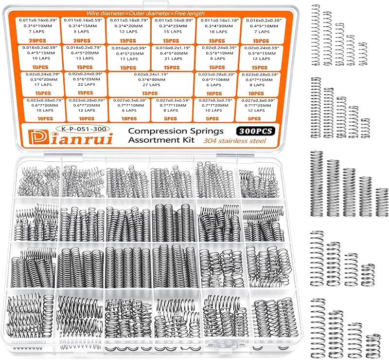 Dianrui 300PCS Compression Springs Assortment Kit 23 Different Sizes Small Spring 304 Stainless Steel Mechanical Mini Springs for DIY Repair Project