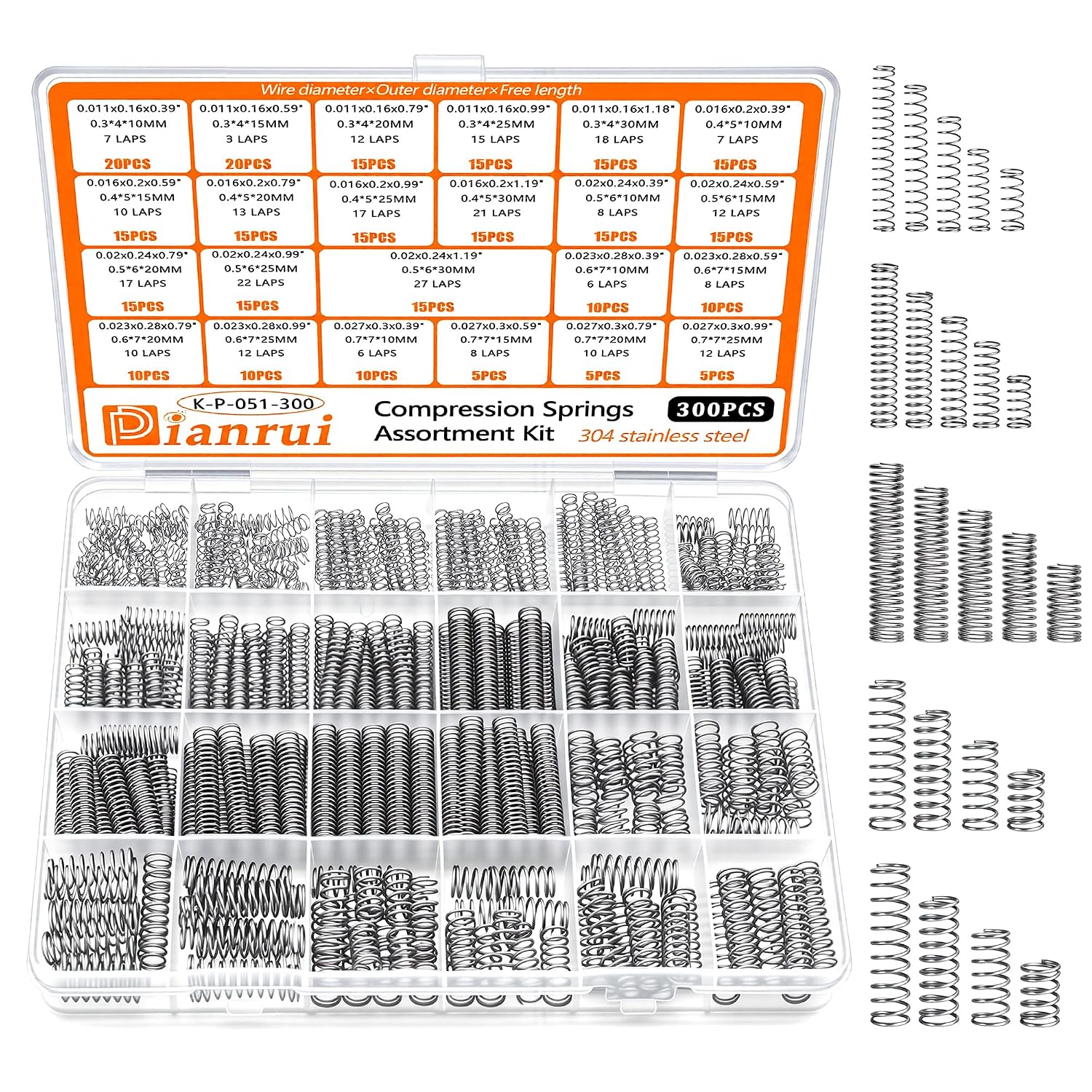 Dianrui 392PCS Compression Springs Assortment Kit 24 Different Sizes Spring Stainless Steel Mechanical Small Springs for DIY Repair Project