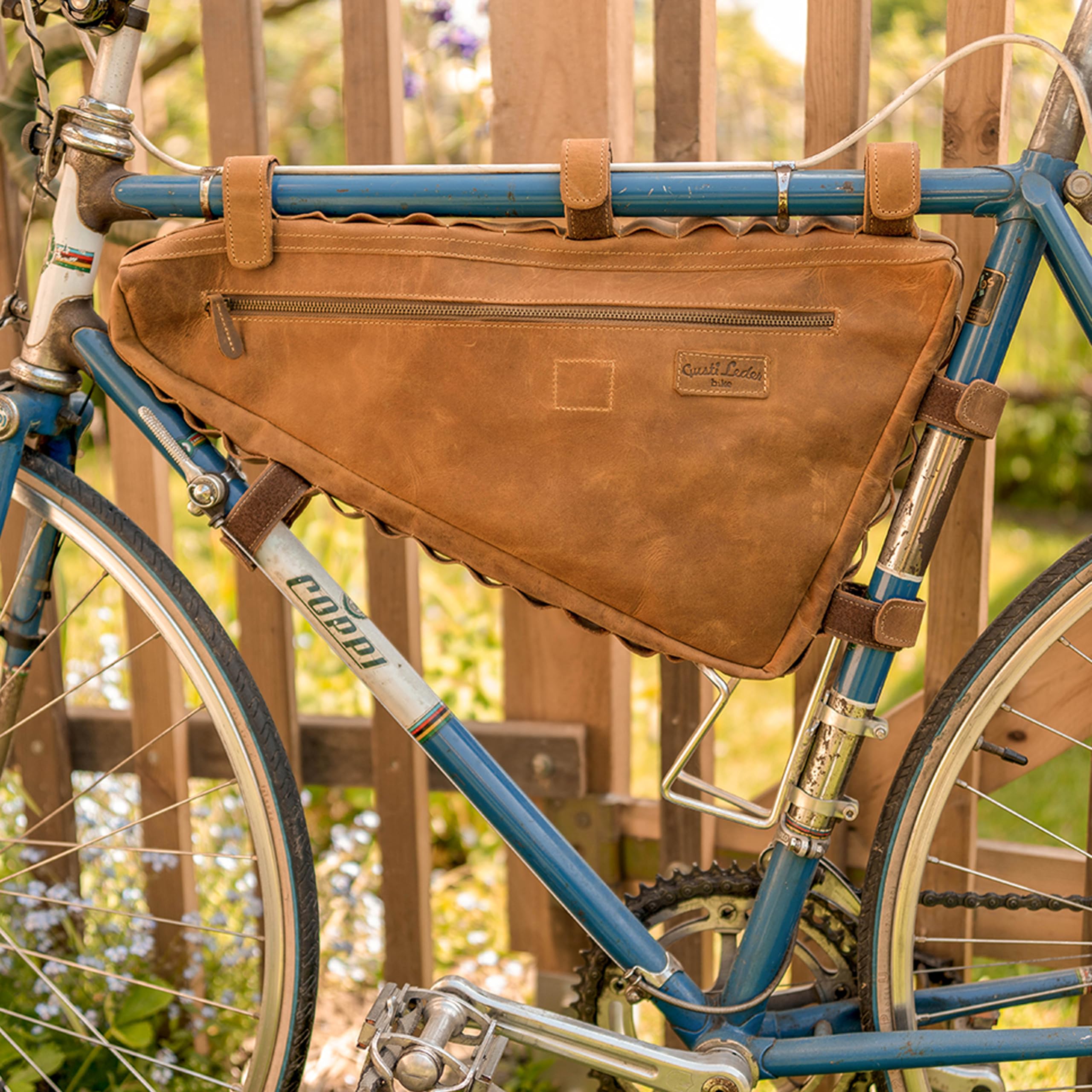 Gusti Fahrradtasche Leder - Roger V. Rahmentasche Ledertasche Vintage Look Fahrradzubehör Braun