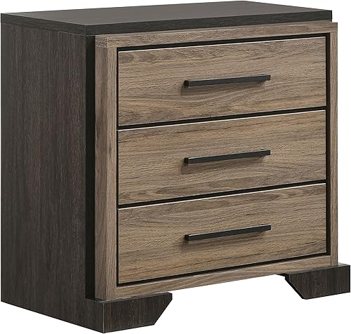 Coaster Home Furnishings Mesita de noche Baker con 3 cajones, color marrón y gris pardo claro