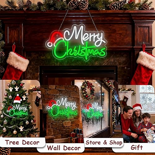 Miniatura 5 de Alegre Navidad Decoración para el Hogar Sombrero de Papá Noel Letrero de Neón LED Luces de Navidad Ornamentos Árbol de Decoración Letreros de Neón