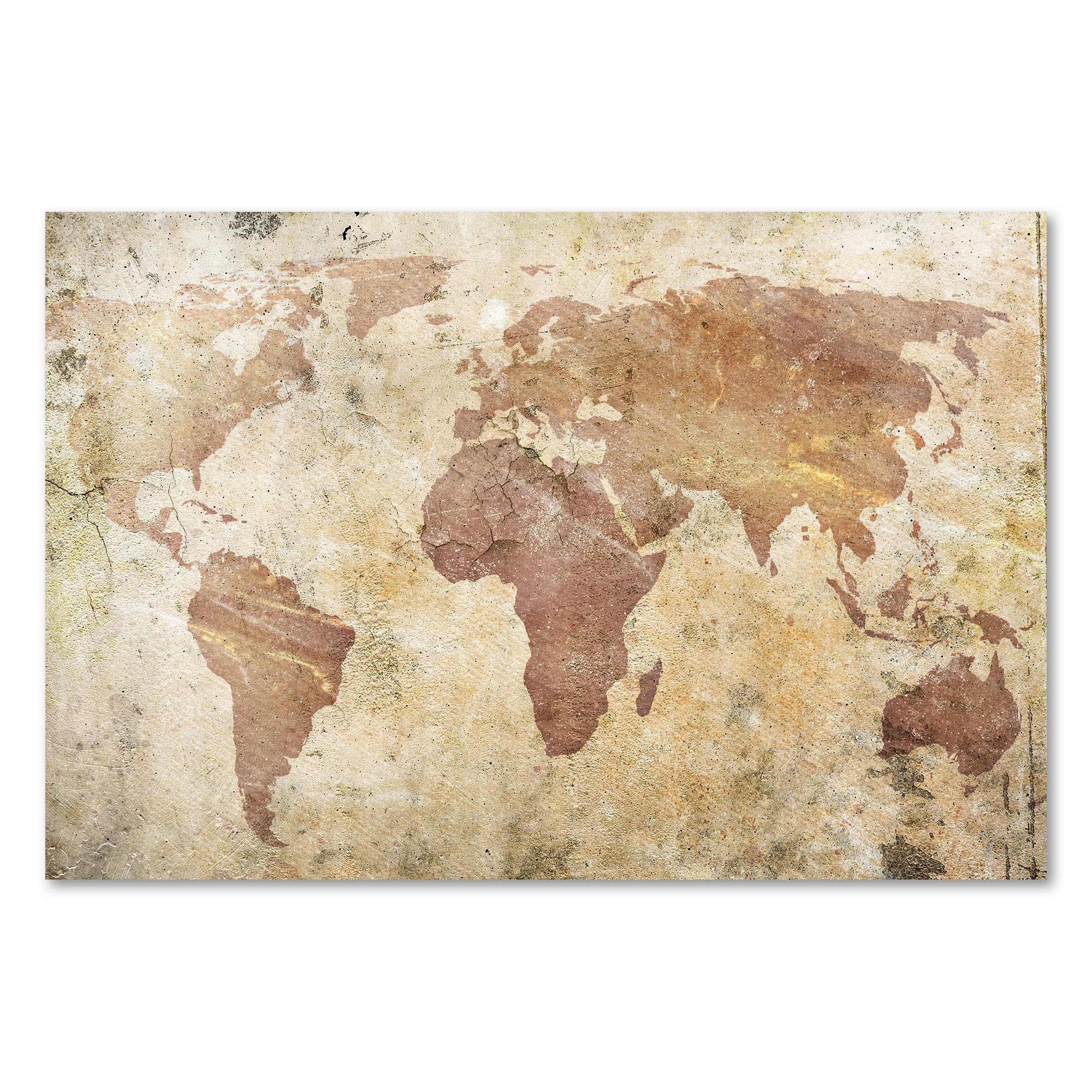 Postereck - 0671 - Vintage Weltkarte, Kontinente Alt Rustikal Retro - Unterricht Klassenzimmer Schule Wandposter Fotoposter Bilder Wandbild Wandbilder - Leinwand - 100,0 cm x 75,0 cm