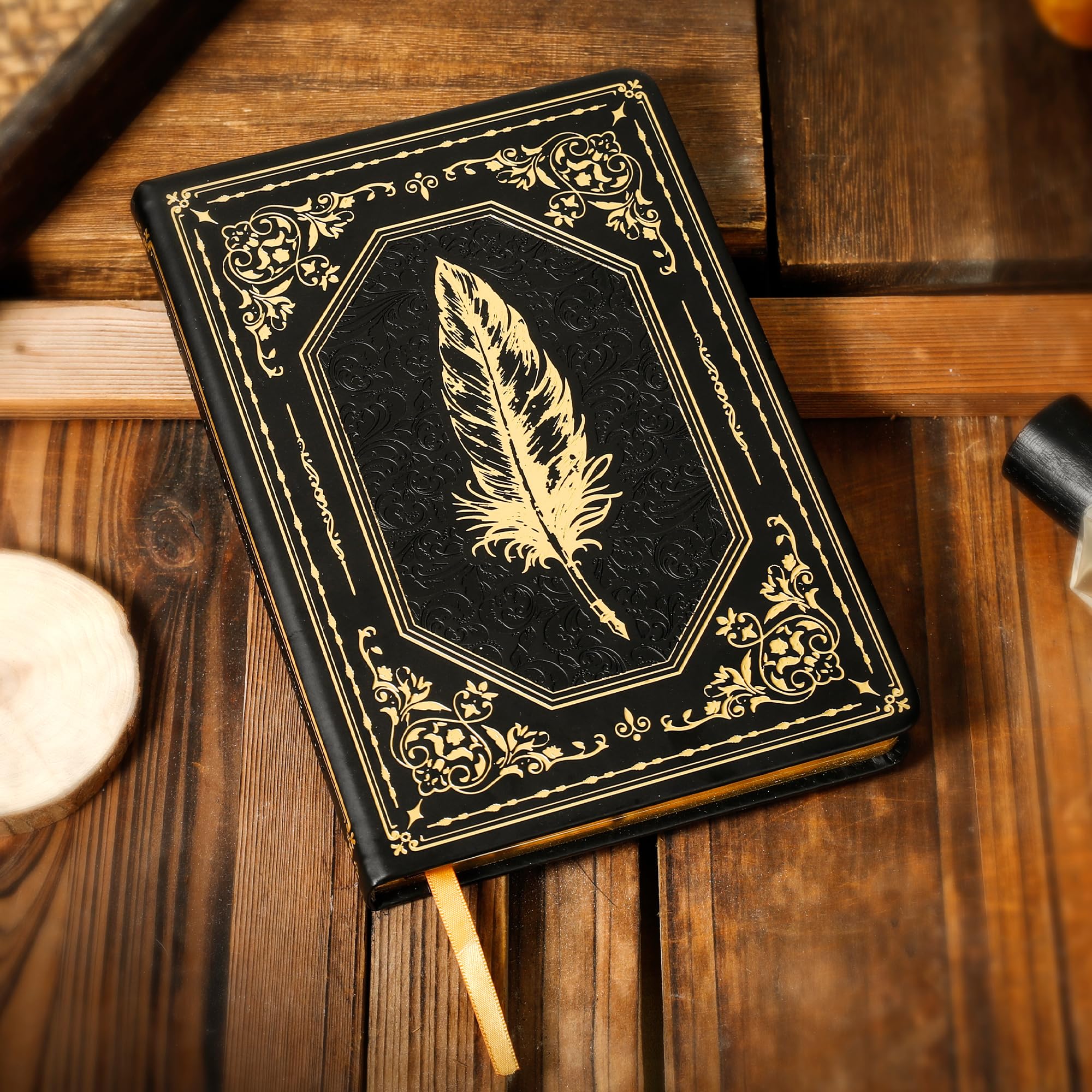SPIPHY Vintage Journal for Girls Boy Hardcover Notebook, A5 College Ruled Journals for Writing, Black