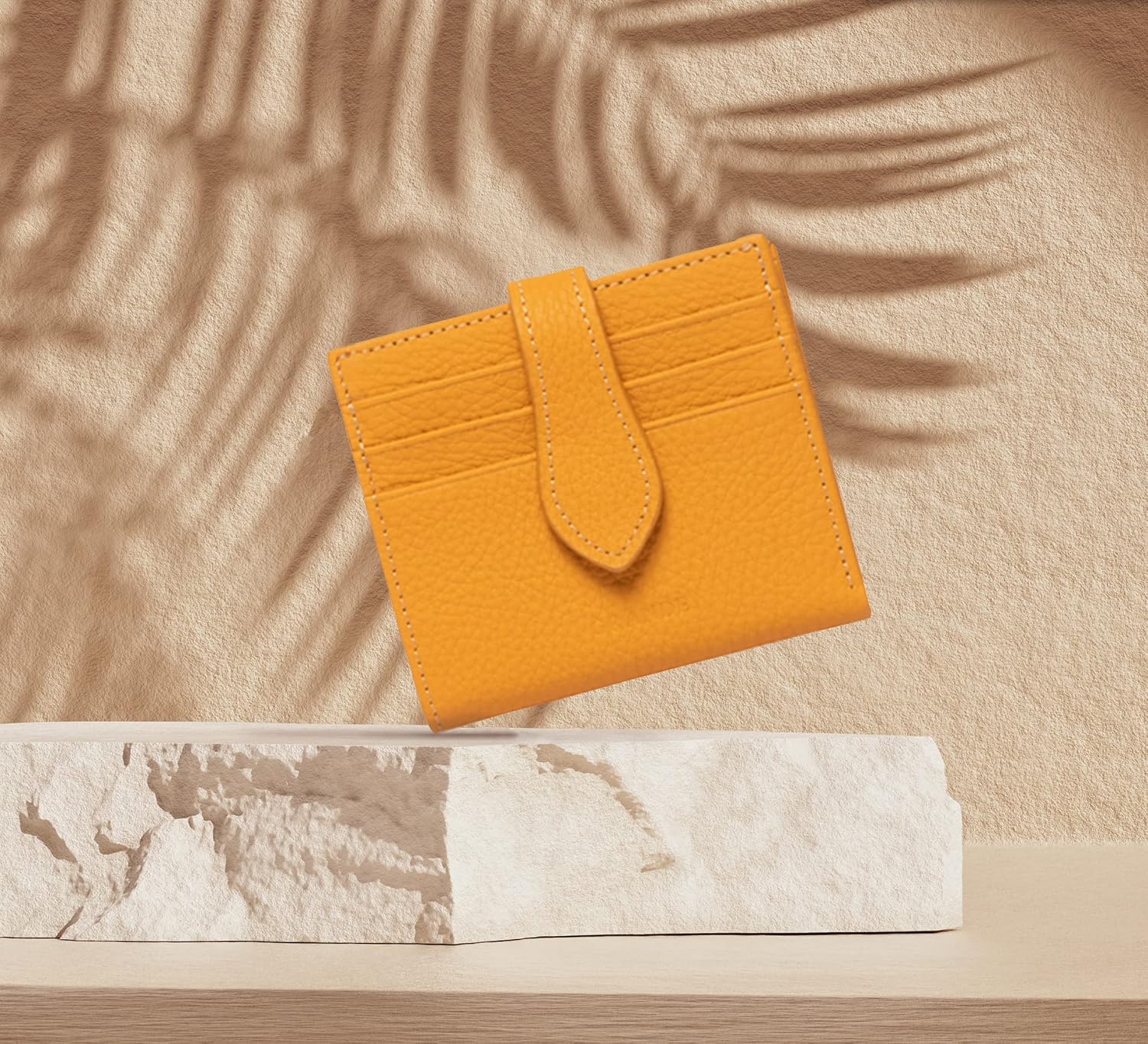 grande 3803 Genuine Leather Card Holder For Women and Men Slim Minimalist Card Case Small Snap Wallet (Yellow)
