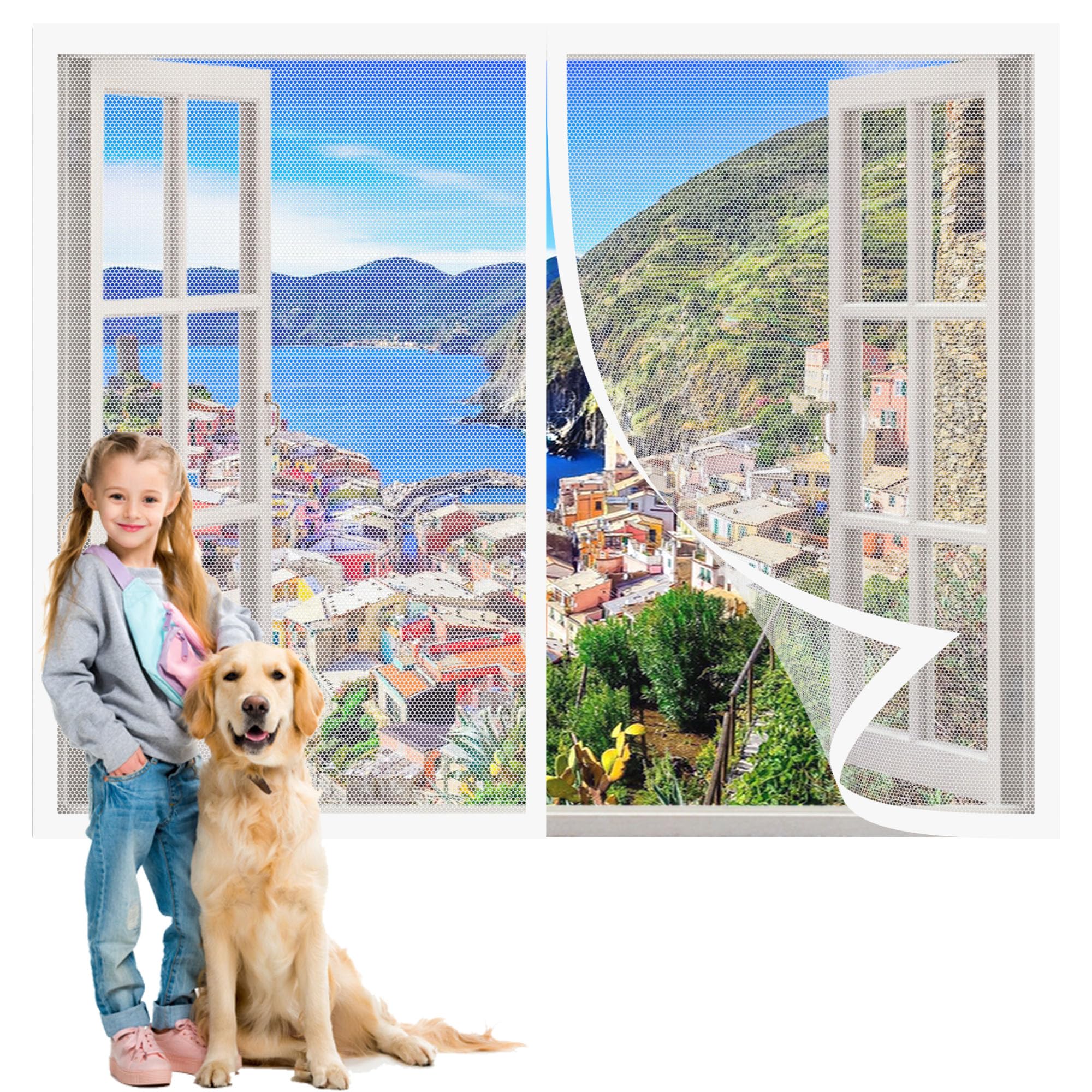 Zanzariera Magnetica Porta Finestra 152 x 242 cm Tenda a Mosca Magnetica Traspirante Anti Insetti per Tutti Terrazza Porte e Finestre, Bianco
