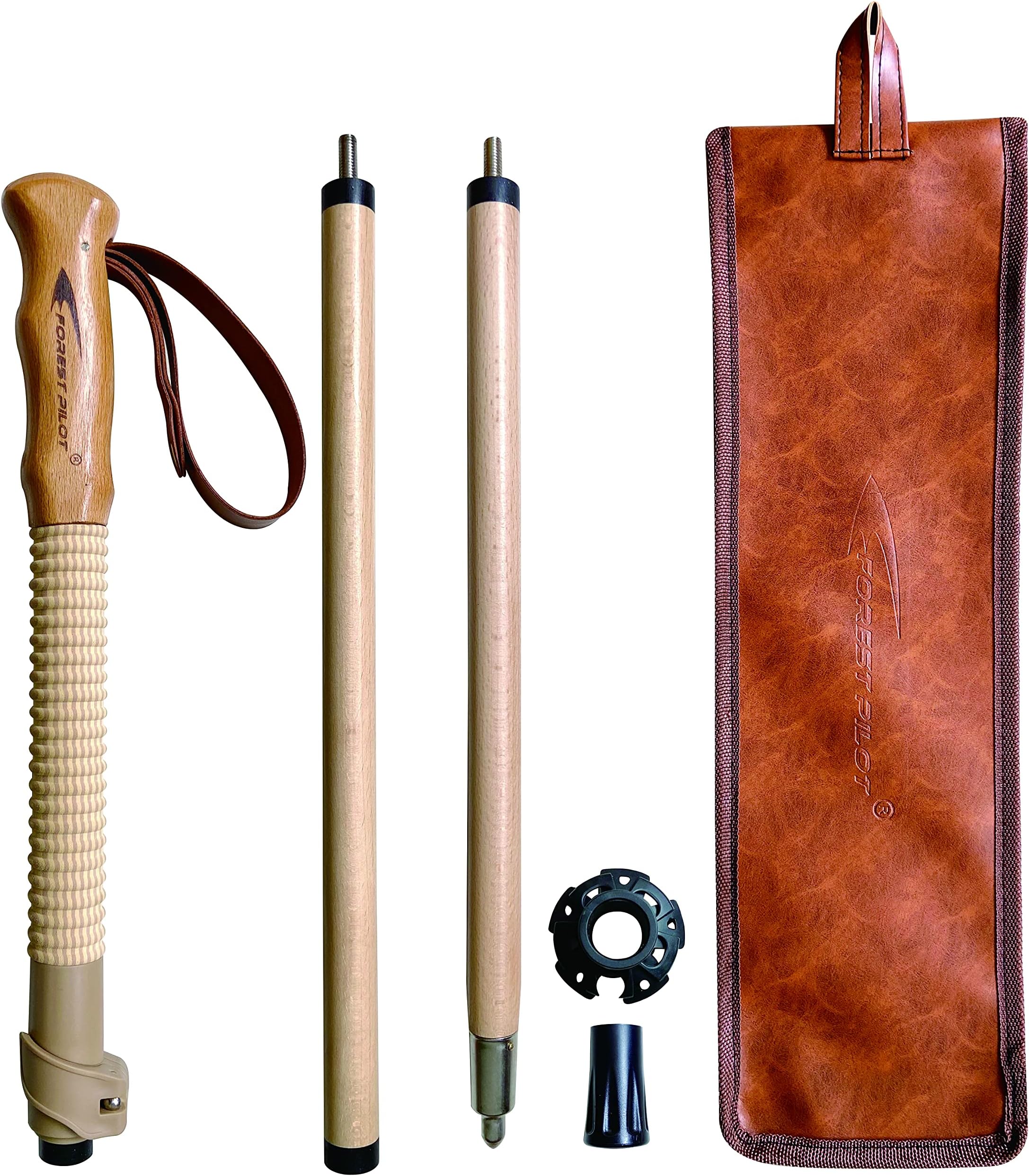 – FOREST PILOT Trekking Poles- 1-pc Pack - Adjustable Hiking or Walking Stick –Strong, Natural Beech wood - Quick Adjust Flip-Lock - Beech wood Grip, Leather Strap