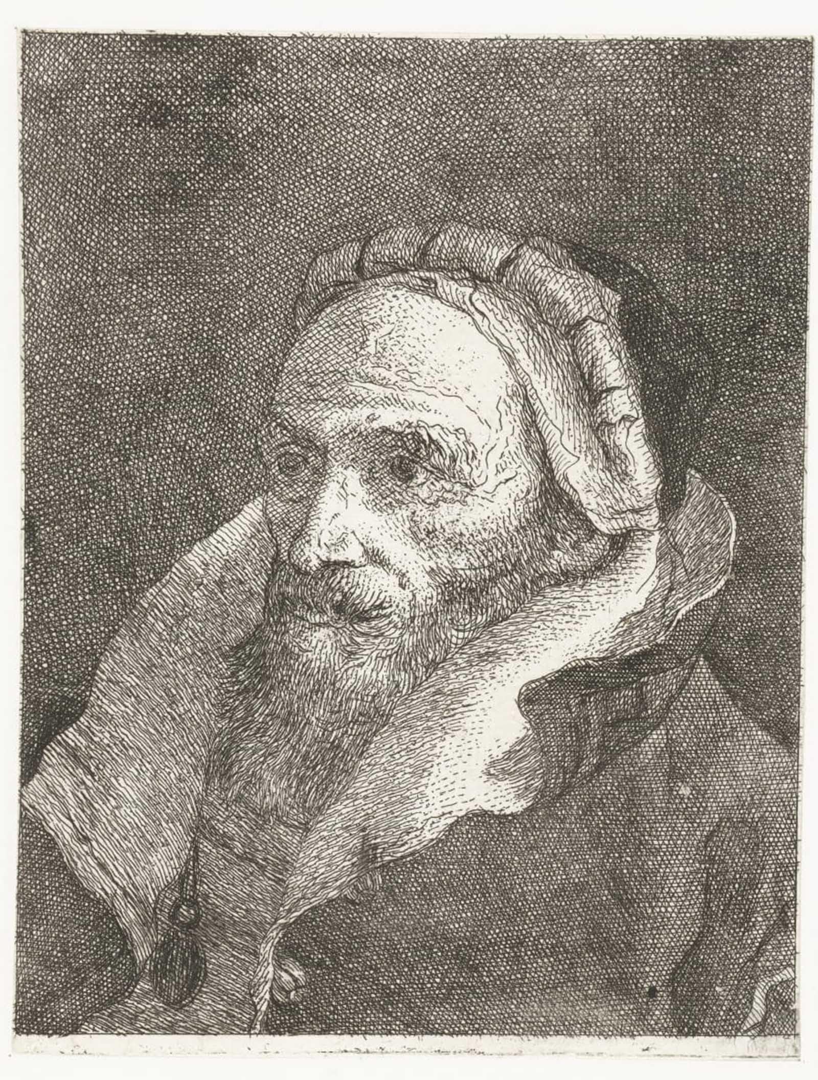 POSTERIIk Vintage Art Print Images Pictures Print Man with High Stored Collar of Cloak by Domenico Tiepolo Modern Colour Posters for Office Home Decor 60x90cm