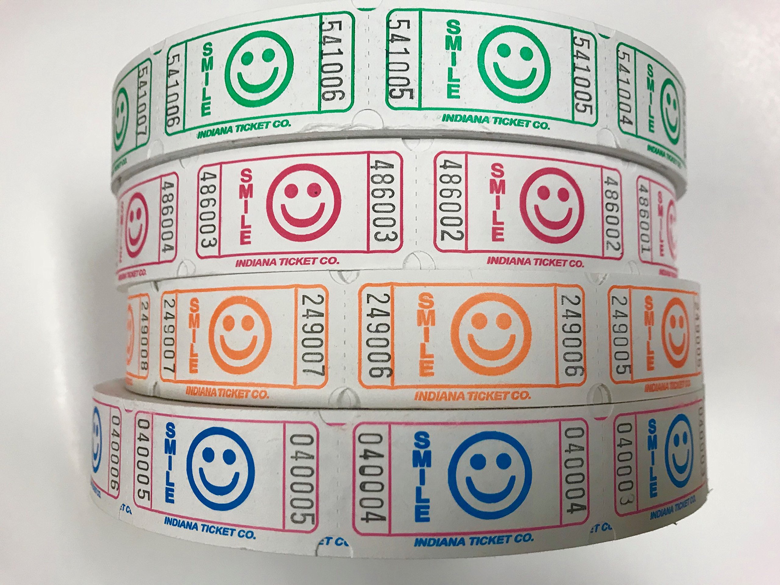 4 Rolls of 2000 Tickets) 8,000 Total Smile Raffle Tickets (Lime-Blueberry-Tangerine-Raspberry)