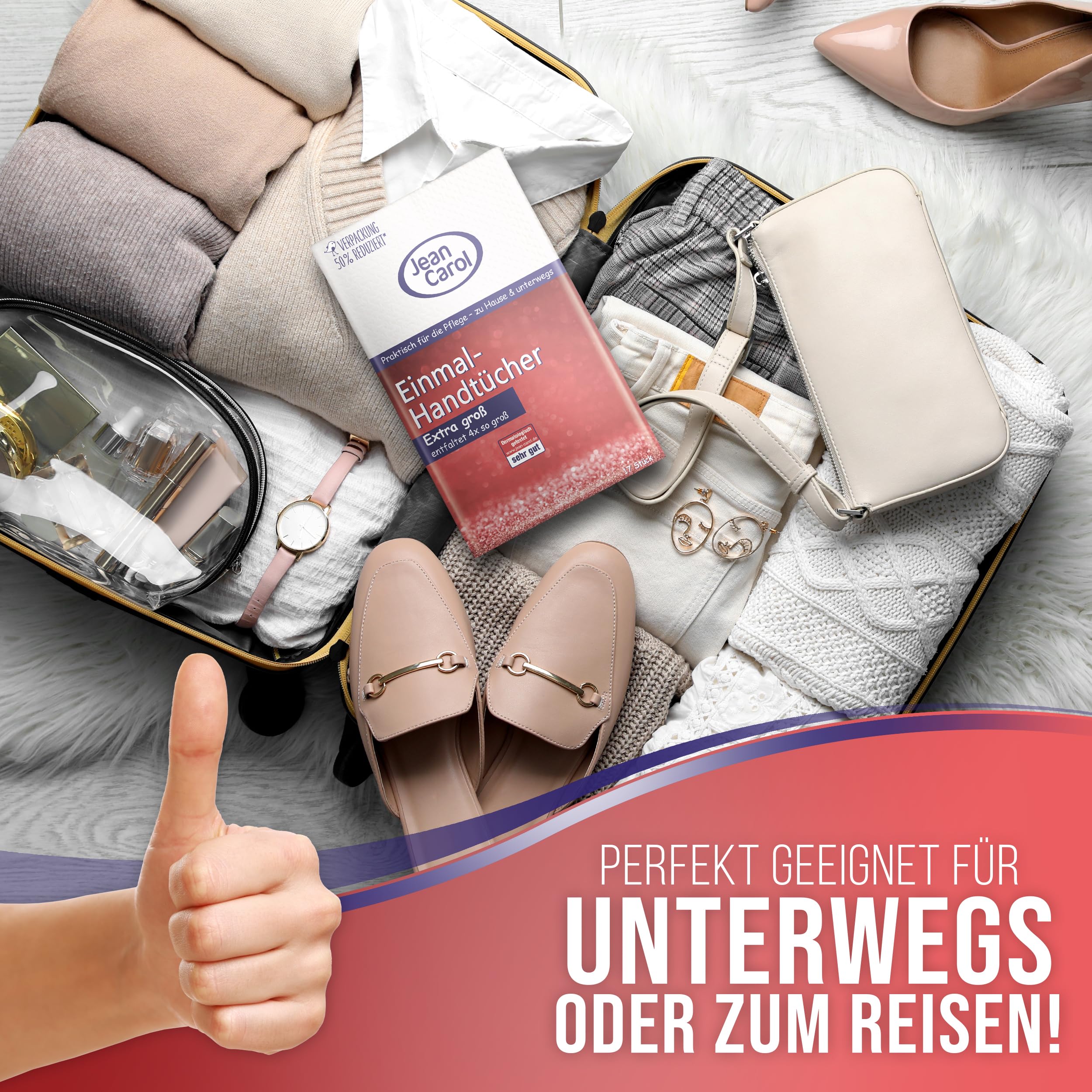 Jean Carol Einmal-Handtücher XXL, Extra stark, 17 Stück, 11er Pack (11 x 17 Stück), trockene Tücher für zuhause und auf Reisen