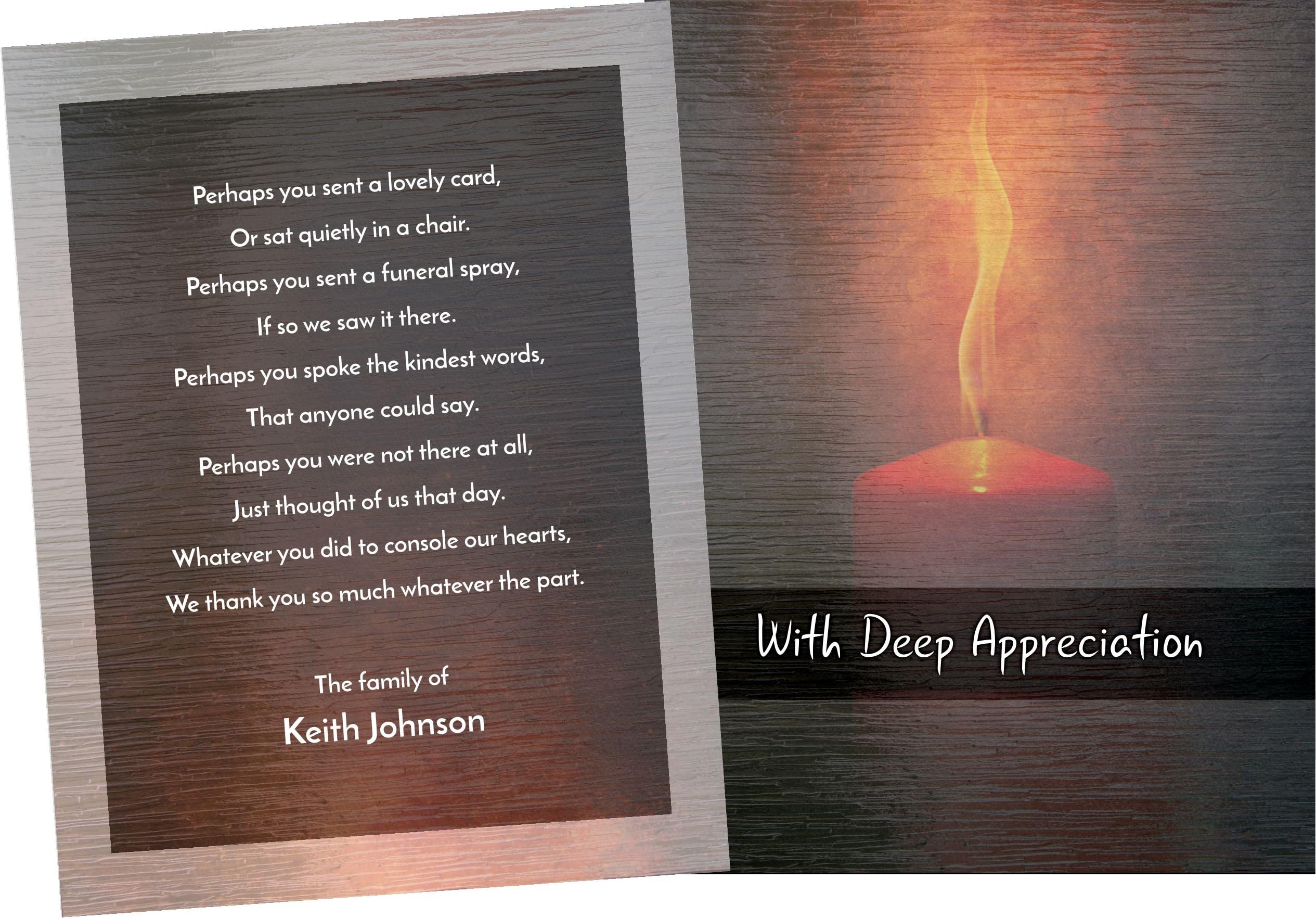 Funeral Memorial Service Thank You Cards & Envelopes, Double Sided, (25 count) (Candle - Customized)