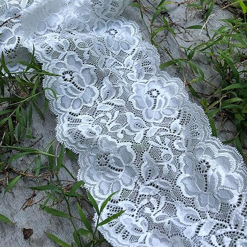 Miniatura 3 de Cinta de encaje elástica blanca de 6 pulgadas de ancho para decoraciones de boda nupcial, costura, fabricación de bricolaje y manualidades, 5 yardas