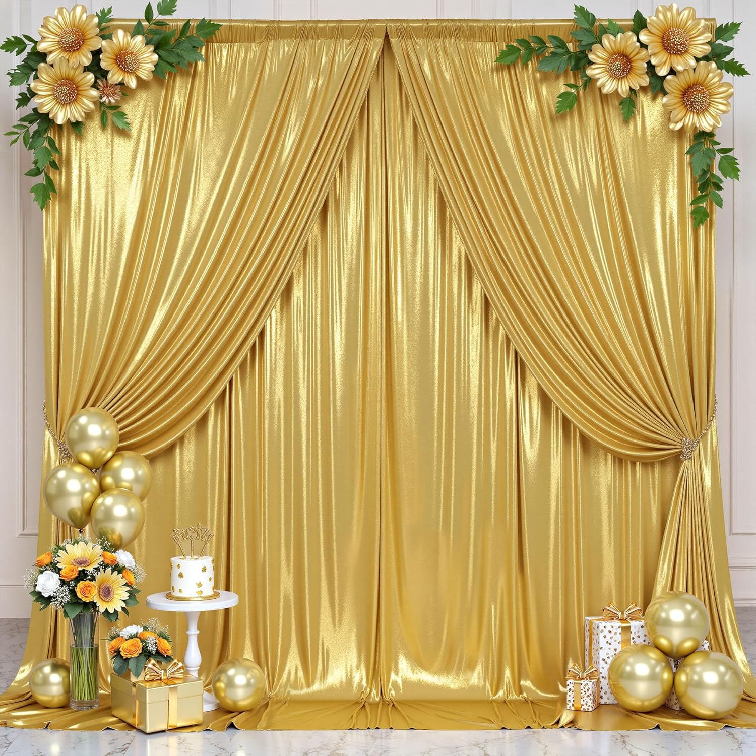 20ft x 10ft Gold Sequin Backdrop Curtain for Parties, Wrinkle Free Thick Glitter Photo Backdrop Drapes 4 Panels 5x10FT Back Drop Cloth Shiny Fabric for Wedding Birthday Photography Background 5'W×10'H _4 Panels Gold