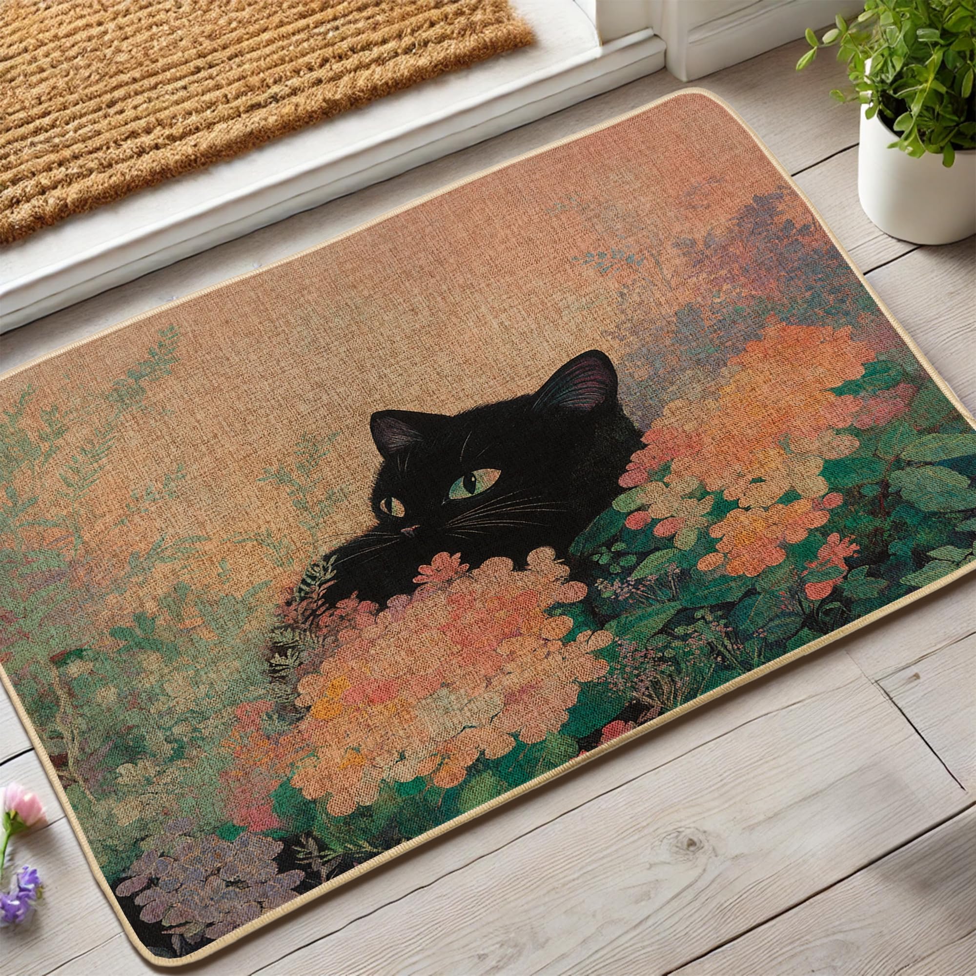 Paillasson en caoutchouc floral 73x43 cm antidérapant pour entrée