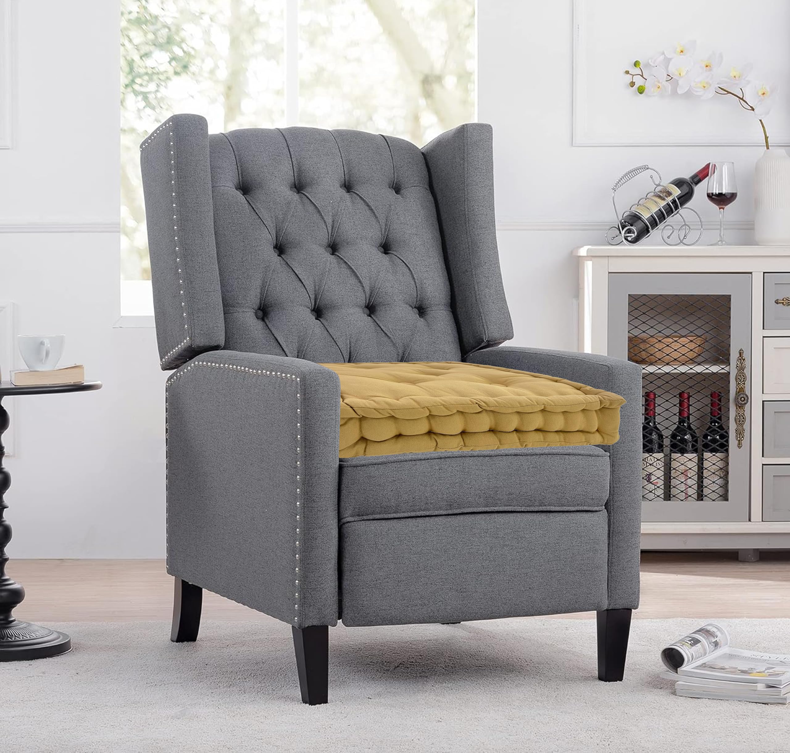 EXQUIZIT HOME Armchair Booster Cushion for Adults, Thick Chair Booster Seat Pad 45 x 45 x 10 cm, 100% Cotton Filling Seat Riser Cushion for Dining Chair, Garden Chair & Armchair, Tan