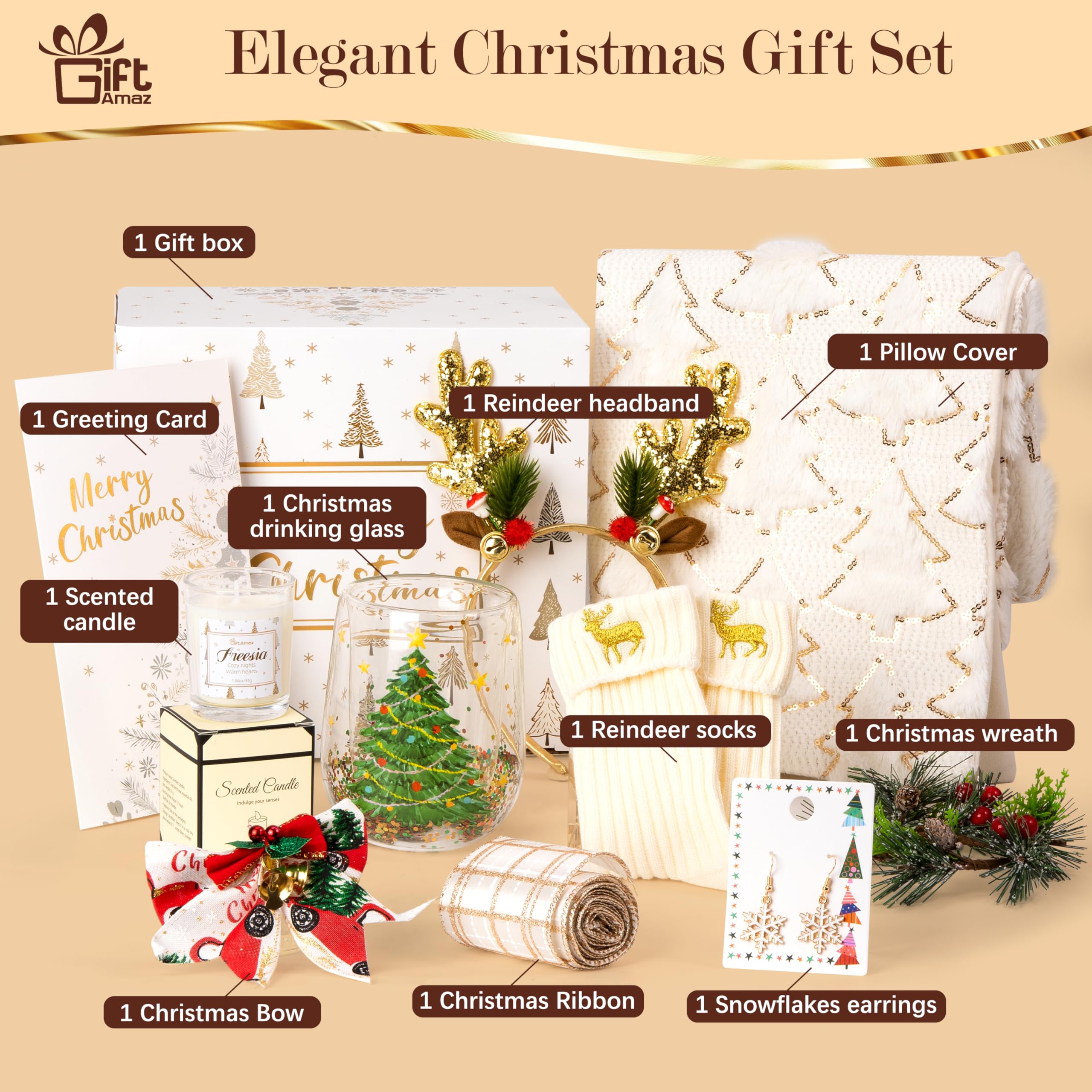 Christmas Gift Set for Women Girl, Valentines Day Gifts Baskets Box with Scented Candle, Self Care Gift for Her, Mom, Wife, Friends, Grandma, Sister, Bestie, Coworkers, Holiday Gift Presents for Women