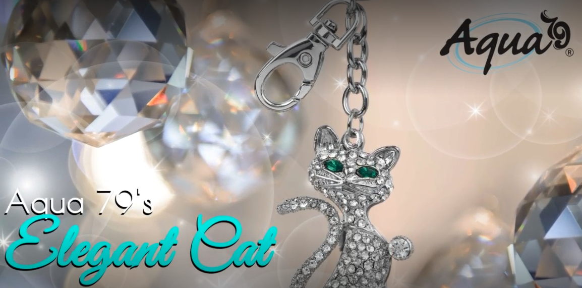 Aqua79 Elegant Cat Keychain - Silver 3D Sparkling Charm