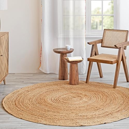 HOMEMONDE 6' Round Handwoven Braided Jute Rug
