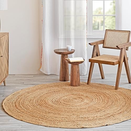 Miniatura 5 de HOMEMONDE Alfombra trenzada de yute blanco roto de 2.3 x 4 pies, hilo natural tejida a mano, reversible, respetuosa con el medio ambiente, estilo